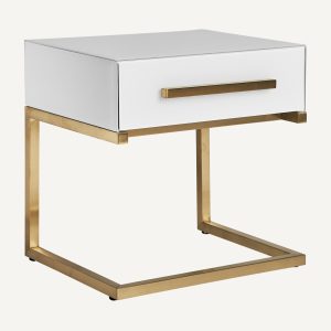 Mesita de noche Nagold estilo art deco en color blanco y oro