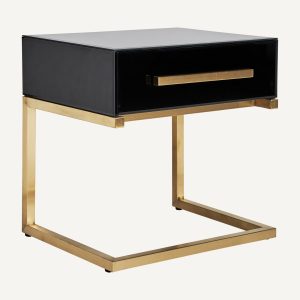 Mesita de noche Nagold estilo art deco en color negro y oro