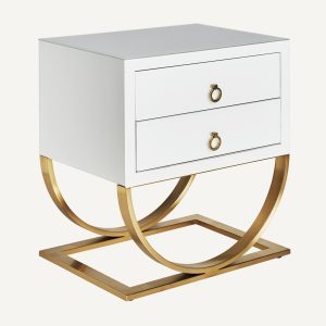 Mesita de noche Grabner estilo art deco en color blanco y oro