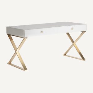 Escritorio Szany de estilo art deco en color blanco y oro