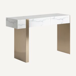 Escritorio tocador Neva de estilo art deco en color blanco y oro